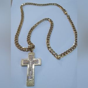 Cross Pendant HIP HOP Necklace Gold Plated STAINLESS STEEL